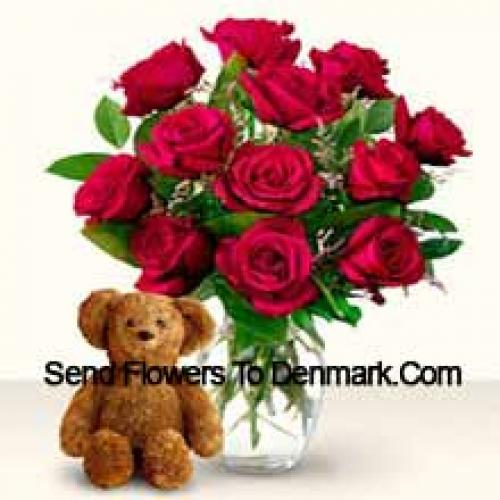 11 Rose Rosse con un carino orsacchiotto alto 12 pollici