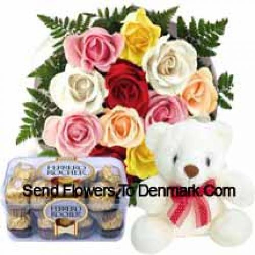 11 Red Roses with Cute Teddy and Chocolates