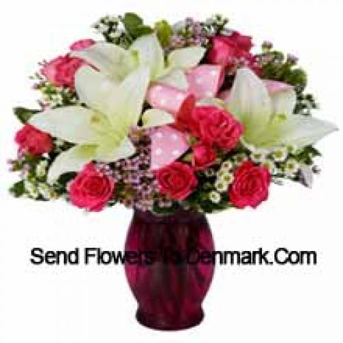 Cute Pink Roses and White Lilies