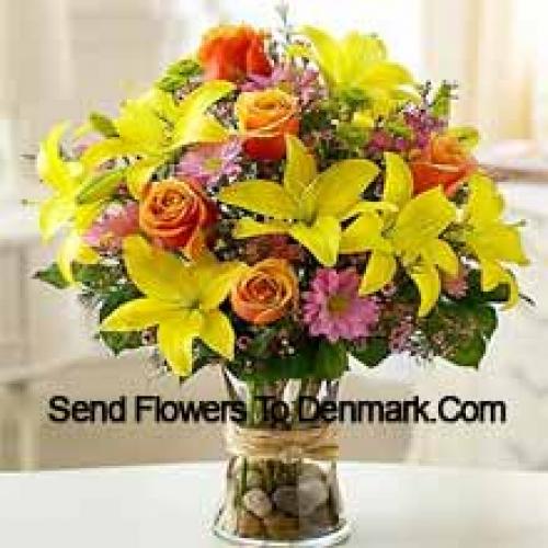 Lilies, Roses and Cute Gerberas in Vase