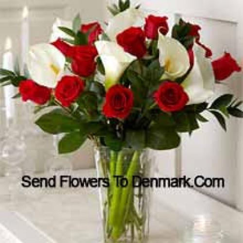 Elegant Red Roses and White Lilies