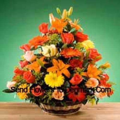 Colorful Roses and Gerberas Basket