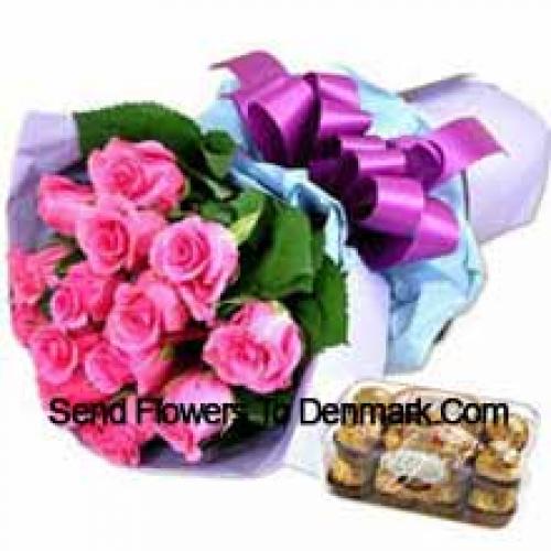 11 Pink Roses with Yummy 16 Pcs Ferrero Rochers