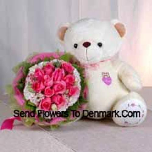 11 Pink Roses with Sweet Lovely Teddy