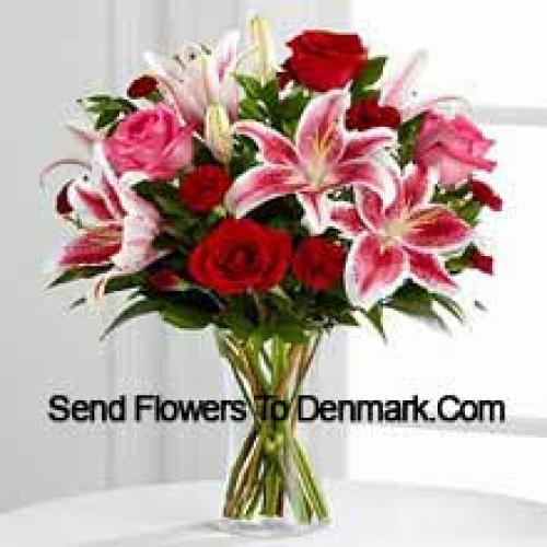 Roses with Pink Lilies in Vase